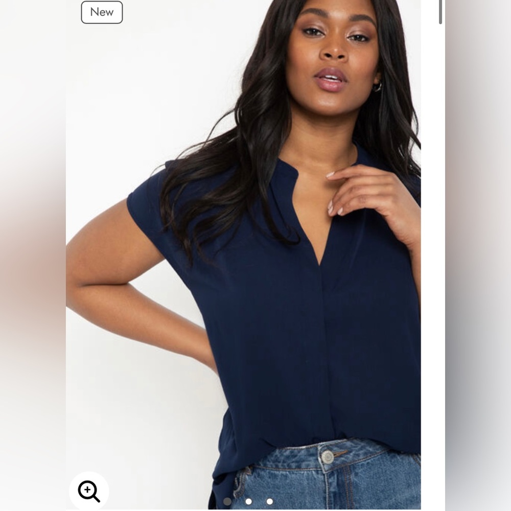 Eloquii Notch Collar Blouse - Navy Blue